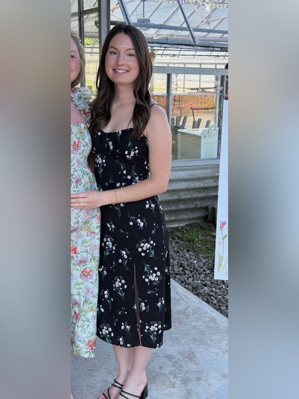 Black Floral Spaghetti-Strap Midi Dress